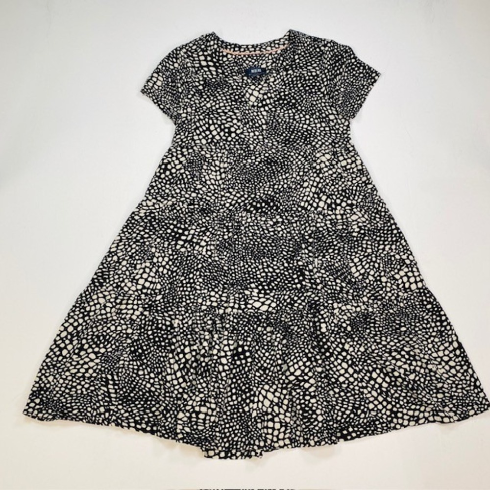 Maeve Anthropologie Dress XS Black White Pebble Dot Tiered Babydoll Mini V-Neck